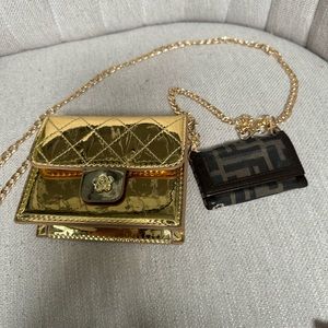FENDI Monogram Key Wallet paired with offmarket gold bag and Crossbody chain